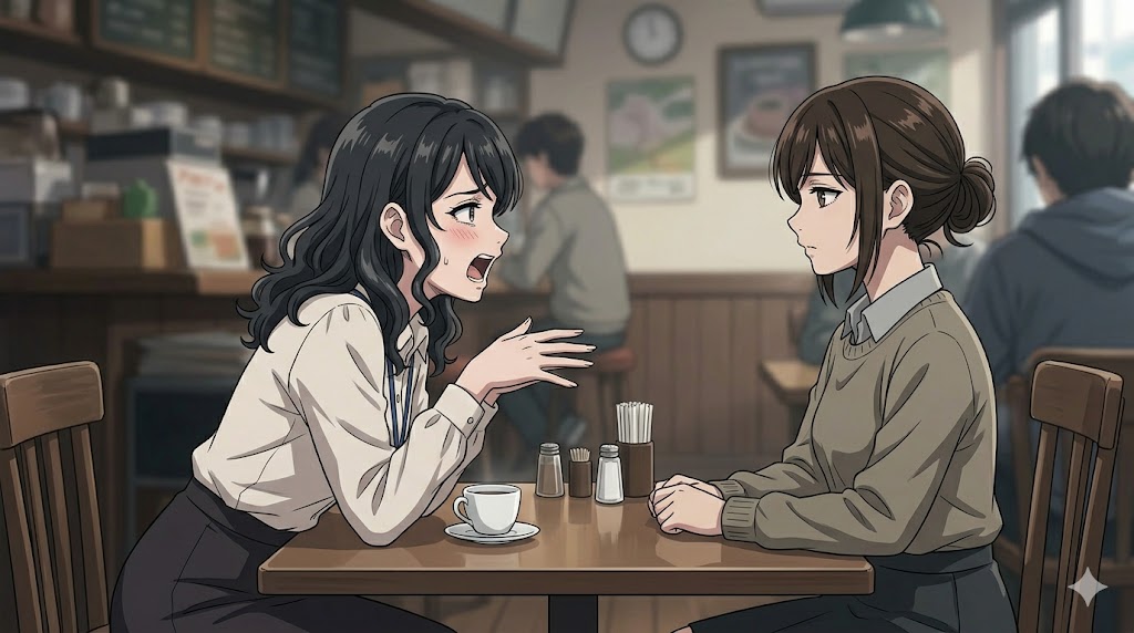 かまってちゃん女友達のエスカレートする話に対し、感情を交えず無機質に「オウム返し」で共感を示す日本人女性