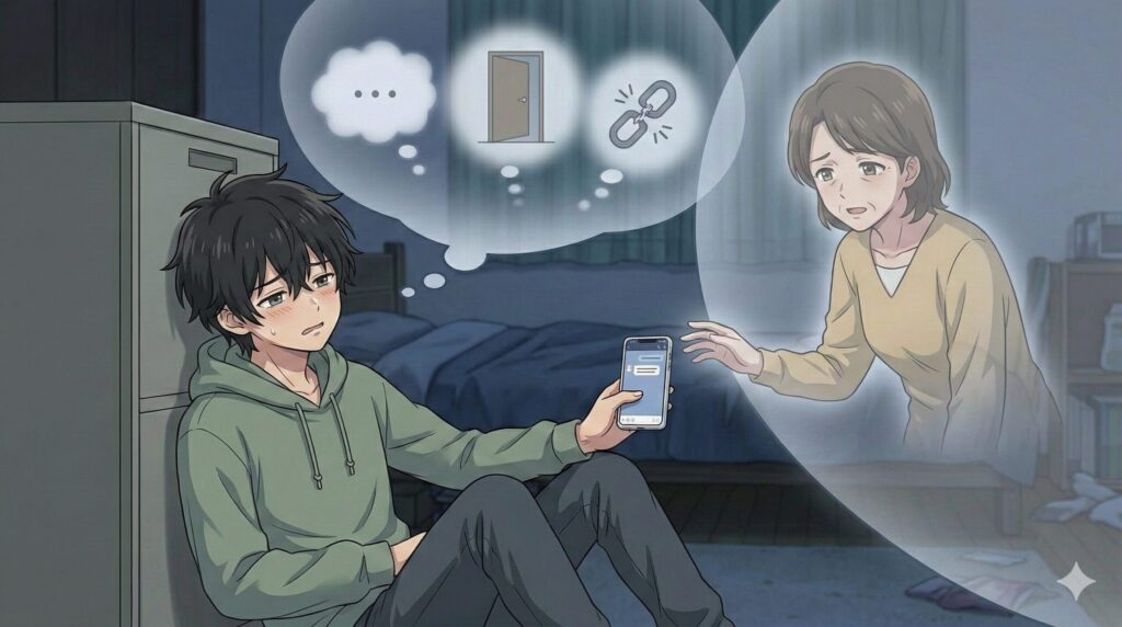 不安型愛着スタイルを持ち、他人に過剰に依存してしまう、かまってちゃんな男性のかわいいアニメイラスト