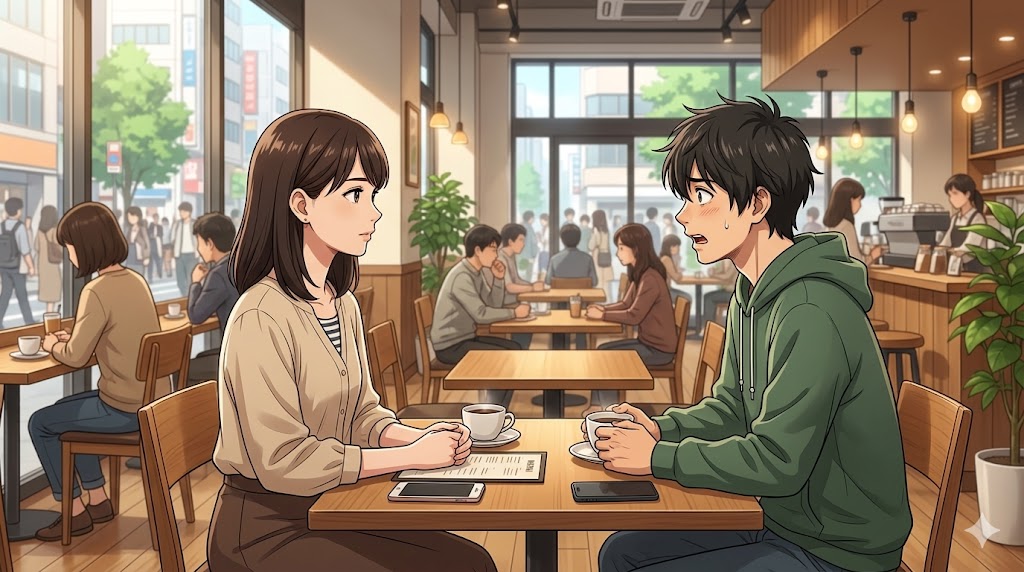 カフェという公の場で、冷静かつ毅然とした態度で別れの決断を伝える日本人女性
