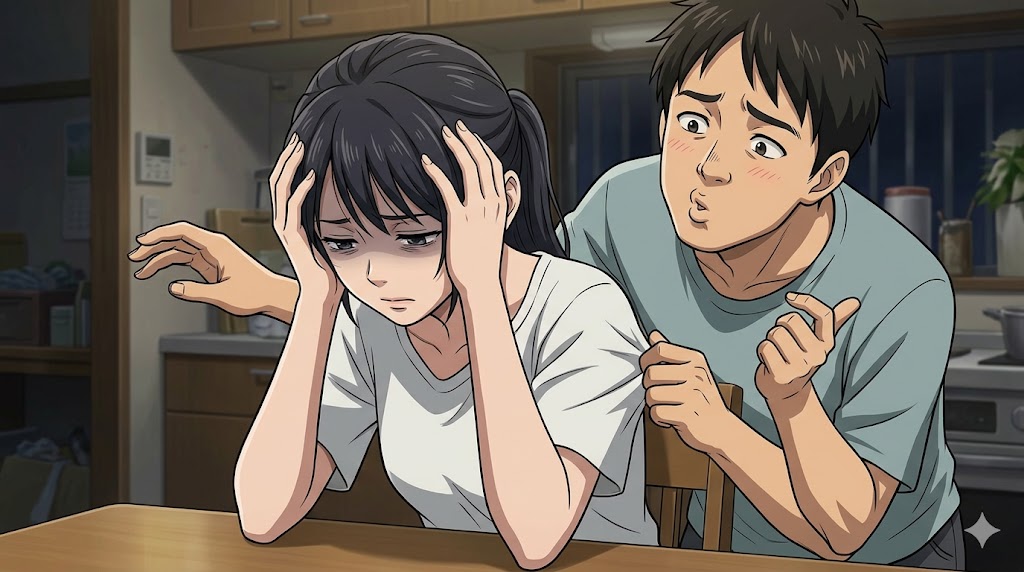 夫の過度なかまってちゃん行動に疲れ果て、家の中で精神的に追い詰められる日本人妻