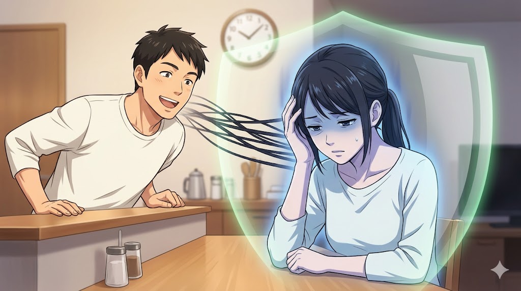 夫の過度な依存による「夫源病」のストレスに晒される妻と、自己防衛の境界線を表す