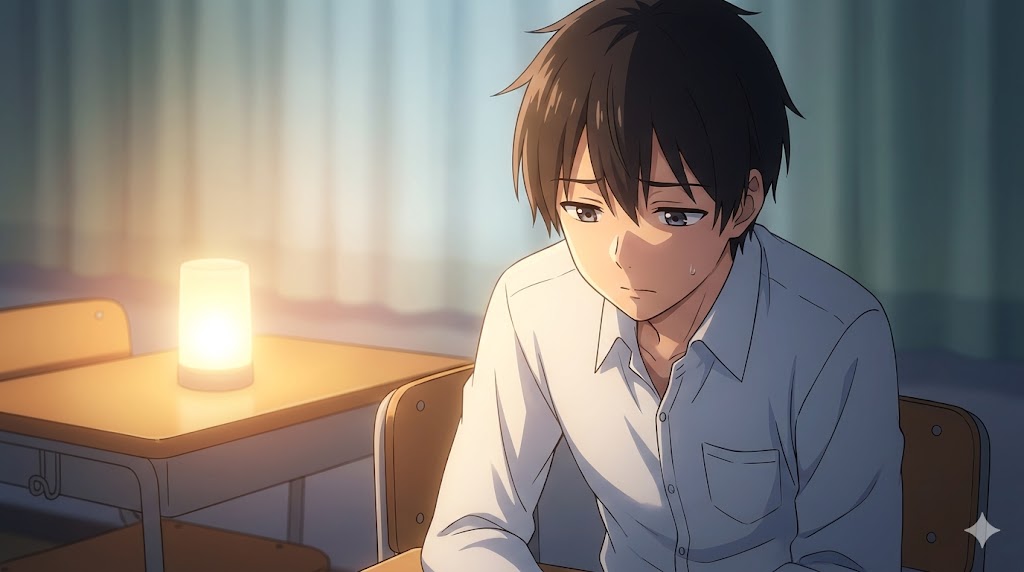 孤独感と不安を感じている、教室で机にうつむく寂しがりやな彼氏