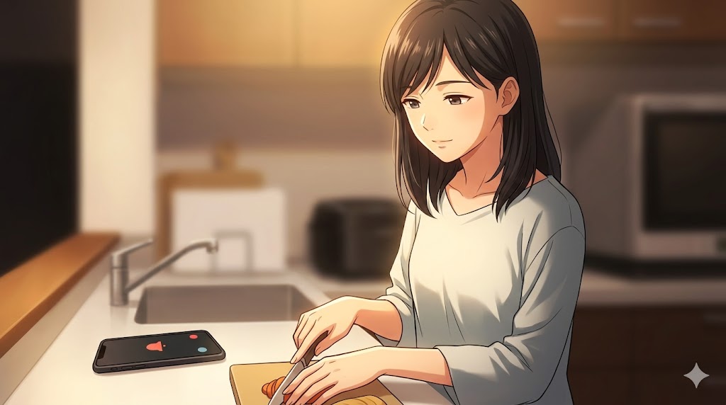 恋人からの過剰な連絡（スマホの通知）を冷静にスルーし、自分の時間を大切にする日本人女性