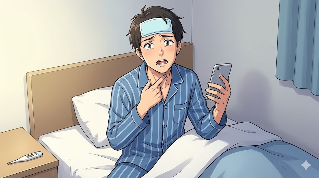 恋人の注意を引くために大げさに体調不良をアピールする日本人男性