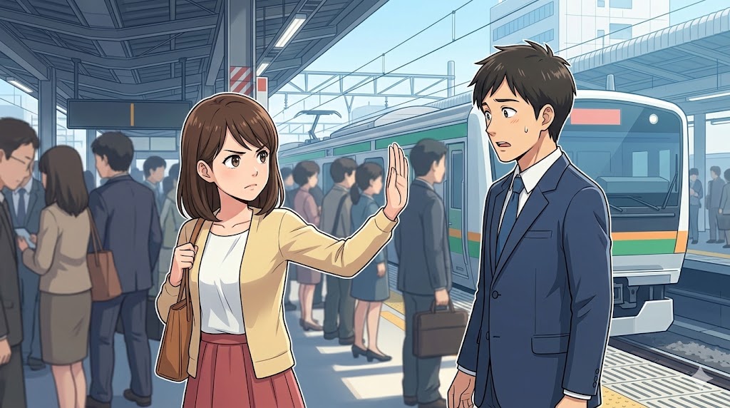 きっぱりと、しかし丁寧に誘いを断る日本人女性