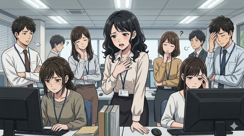 職場でミスを指摘され、被害者面をして周囲の同情を引こうとする「不幸のヒロイン」タイプのかまってちゃん日本人女性