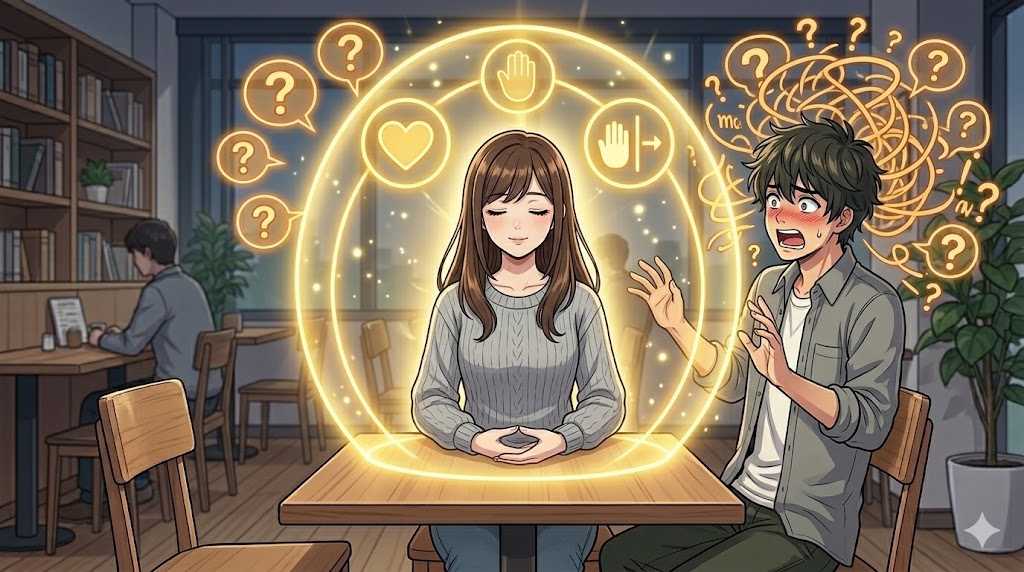 自分の内面を整え、強い精神的なエネルギー（自灯明）で、相手からの過度な依存やネガティブな波動を自然と跳ね返している日本人女性