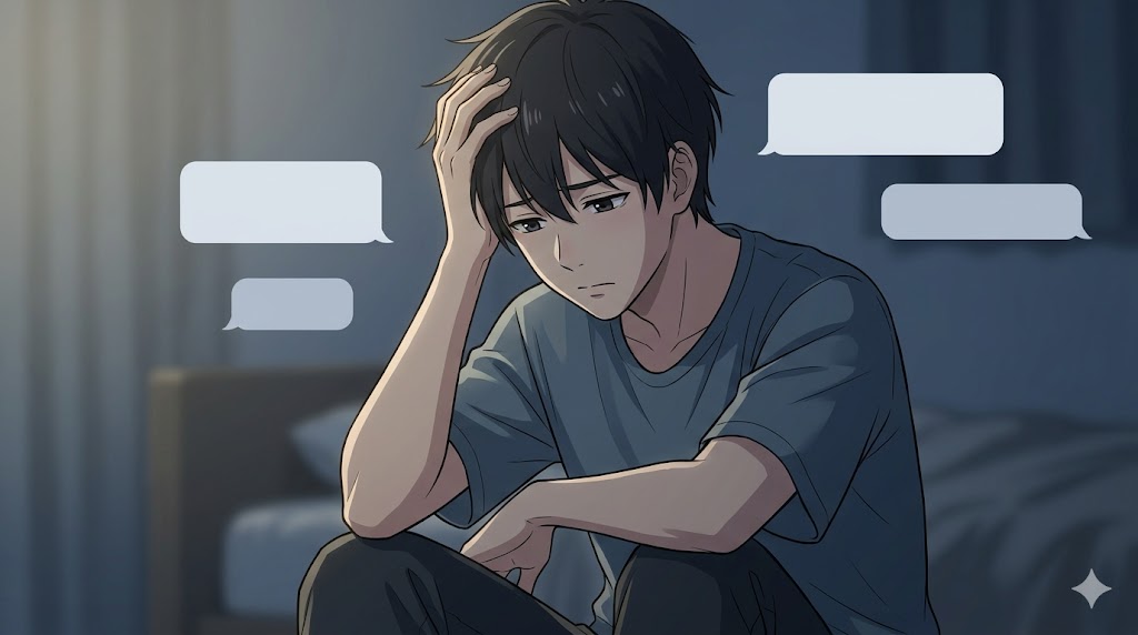 落ち込んだ様子で座り込み、悲劇のヒーローを演出する日本人男性