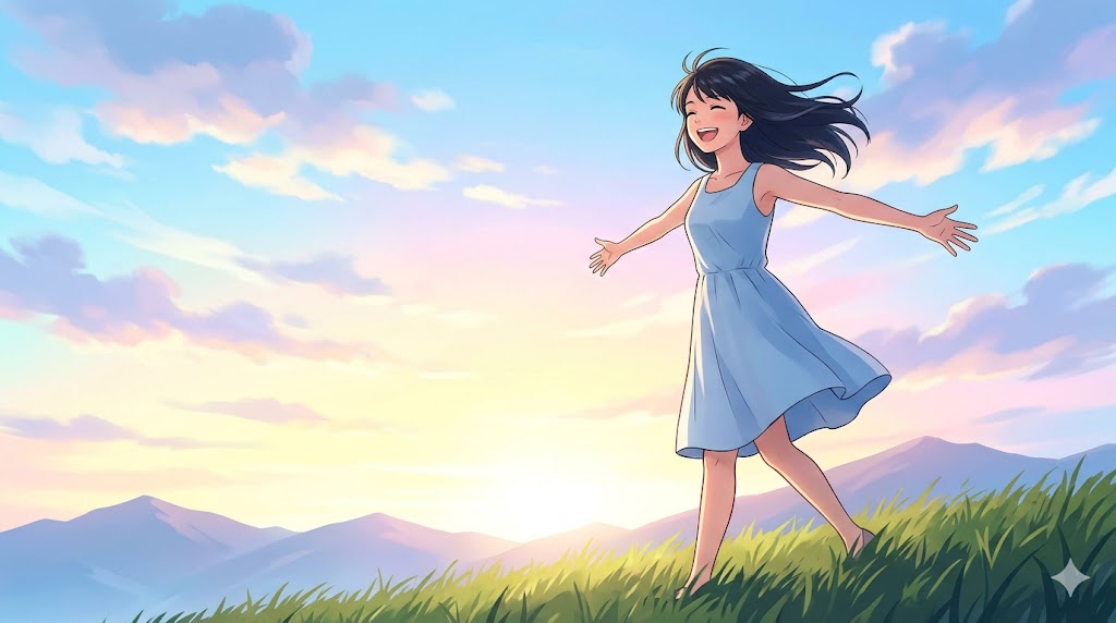 離婚後の新しい人生で、眩しいほどの自由と幸福を実感し、晴れやかな笑顔で未来を見つめる日本人女性