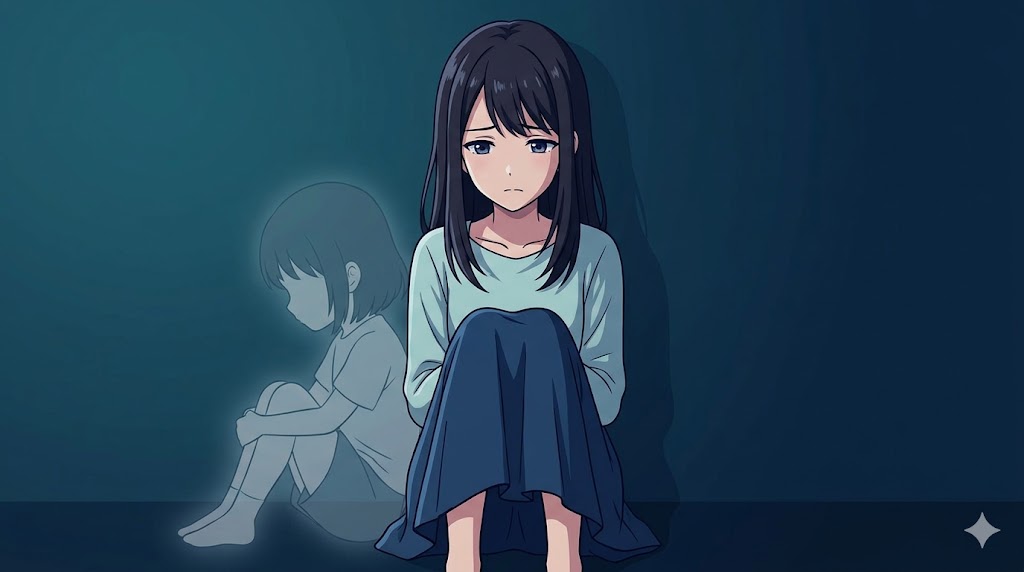 幼少期の愛着形成や不安な感情が心に影響を与えている様子を表現した