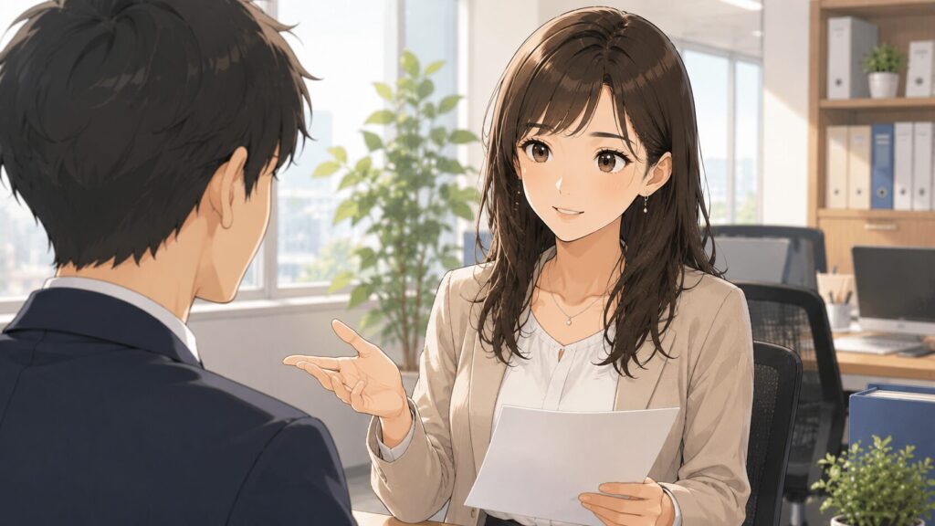 オフィスで冷静かつ丁寧に対応する