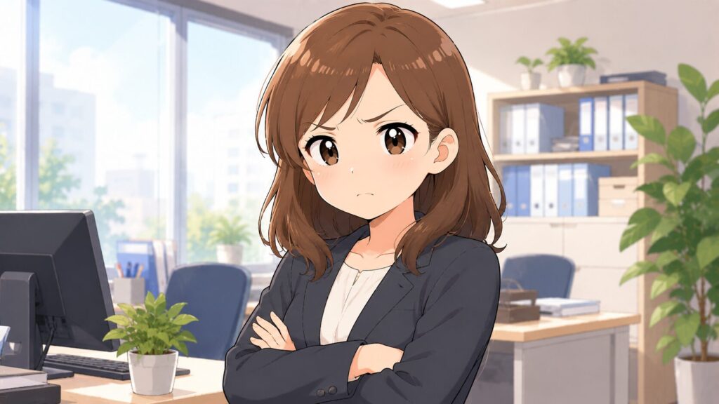 オフィスで厳しい表情をする