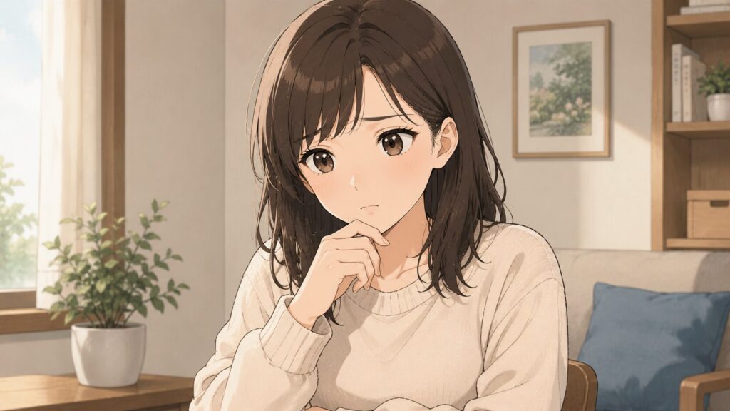不安そうな表情を浮かべる