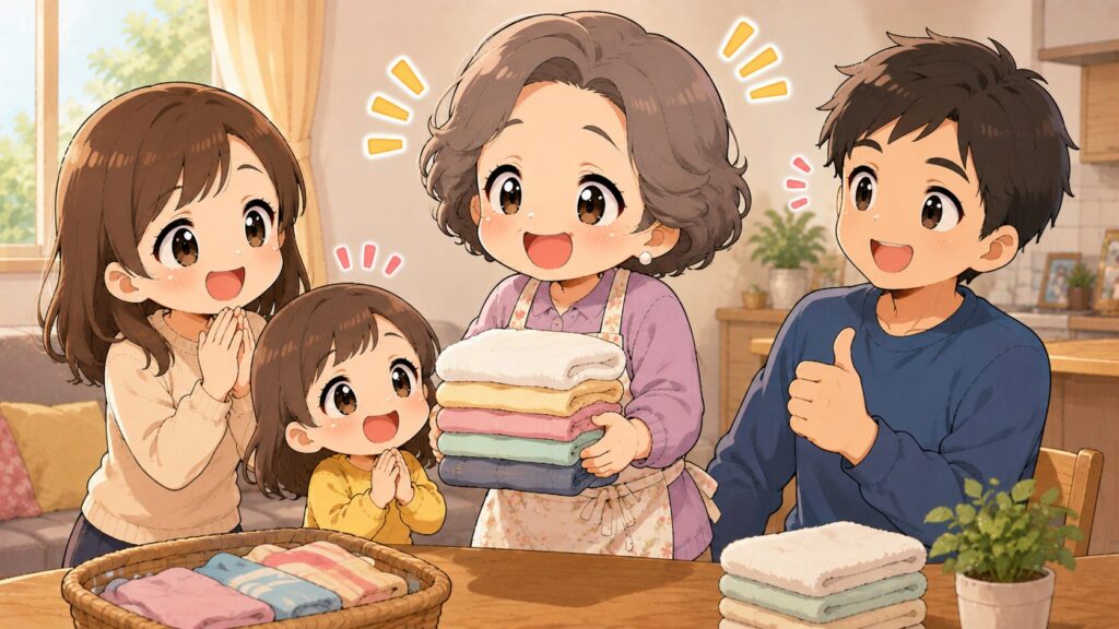 家族から頼まれて嬉しそうに手伝いをする