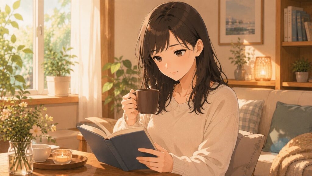 落ち着いた表情で自分の時間を大切にする